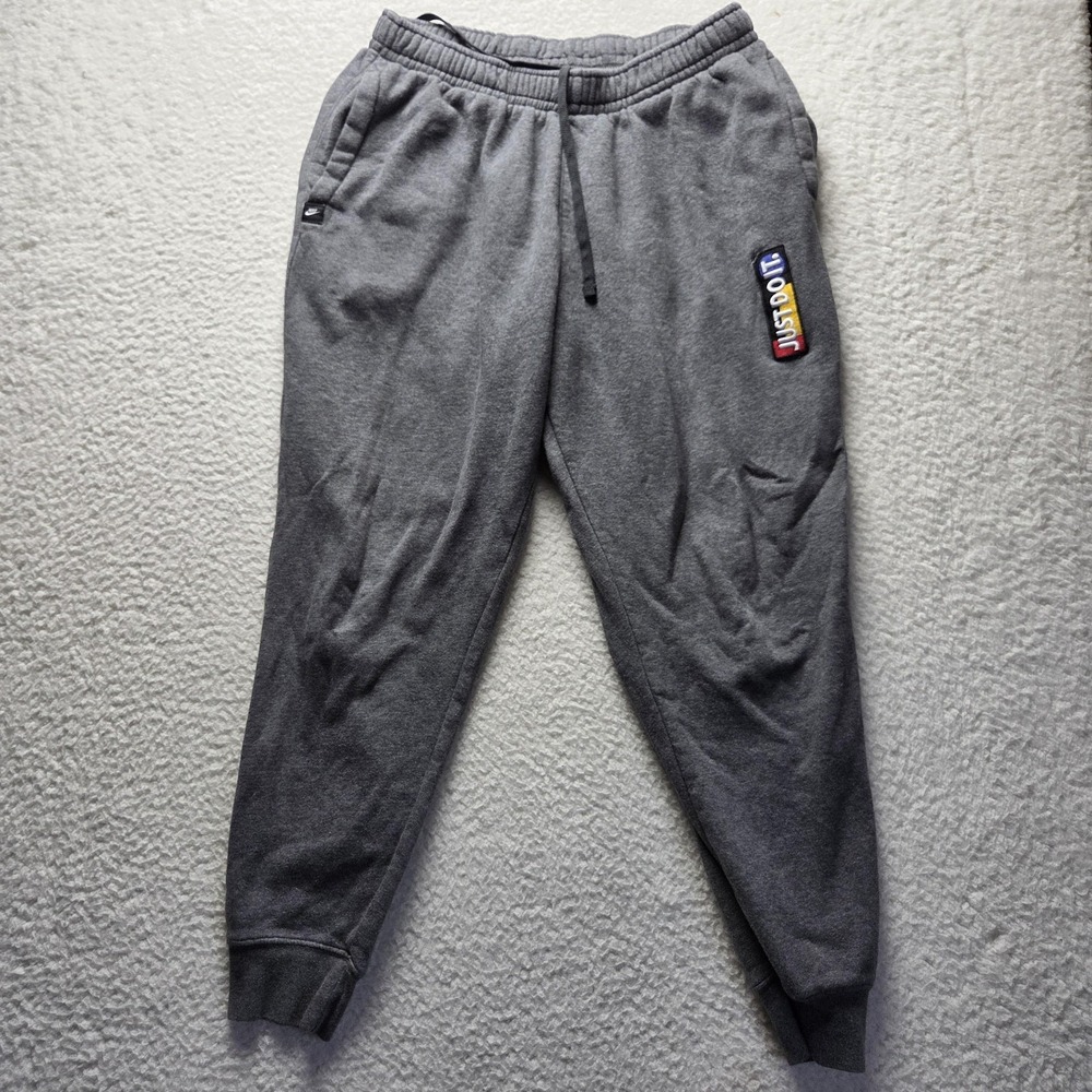 Nike Pants Mens M Gray Fleece Jogger Sweatpants Elastic Waist Pockets Just Do It
